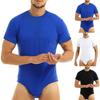 Bodysuit Pajamas Bodybuilding Short Sleeve Solid Color Crew Neck Men One Piece Underwear Romper for Home