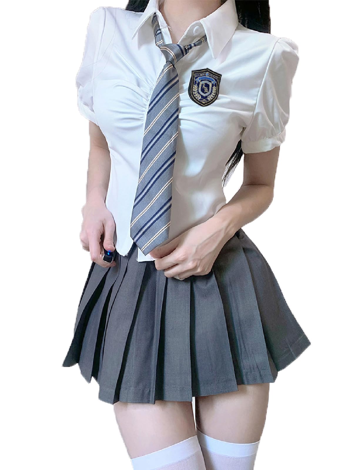 

QOOLY High School Sailor Tie and Matching School Fashion for Graduation Halloween Cosplay Short Size Girls Uniform, Suit, 4-Piece Set, Skirt, Women,