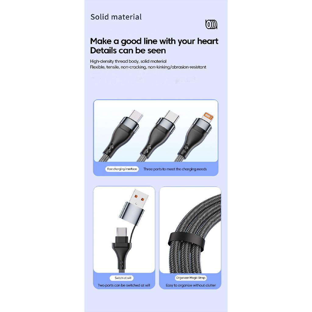 3 In 2 Fast Charging Cord for Iphone Huawei Micro Usb Type C Charger Cable 1.2M Multi Usb Port Multiple Usb Charging Cord