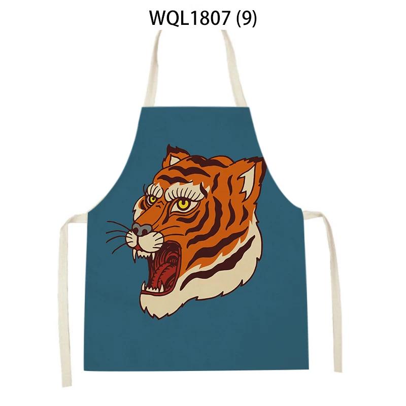 Animal Print Kitchen Apron Dinner Party Cooking Baking Apron Adult Child Baking Accessories Tiger Wolf Pattern Apron Waist Bib