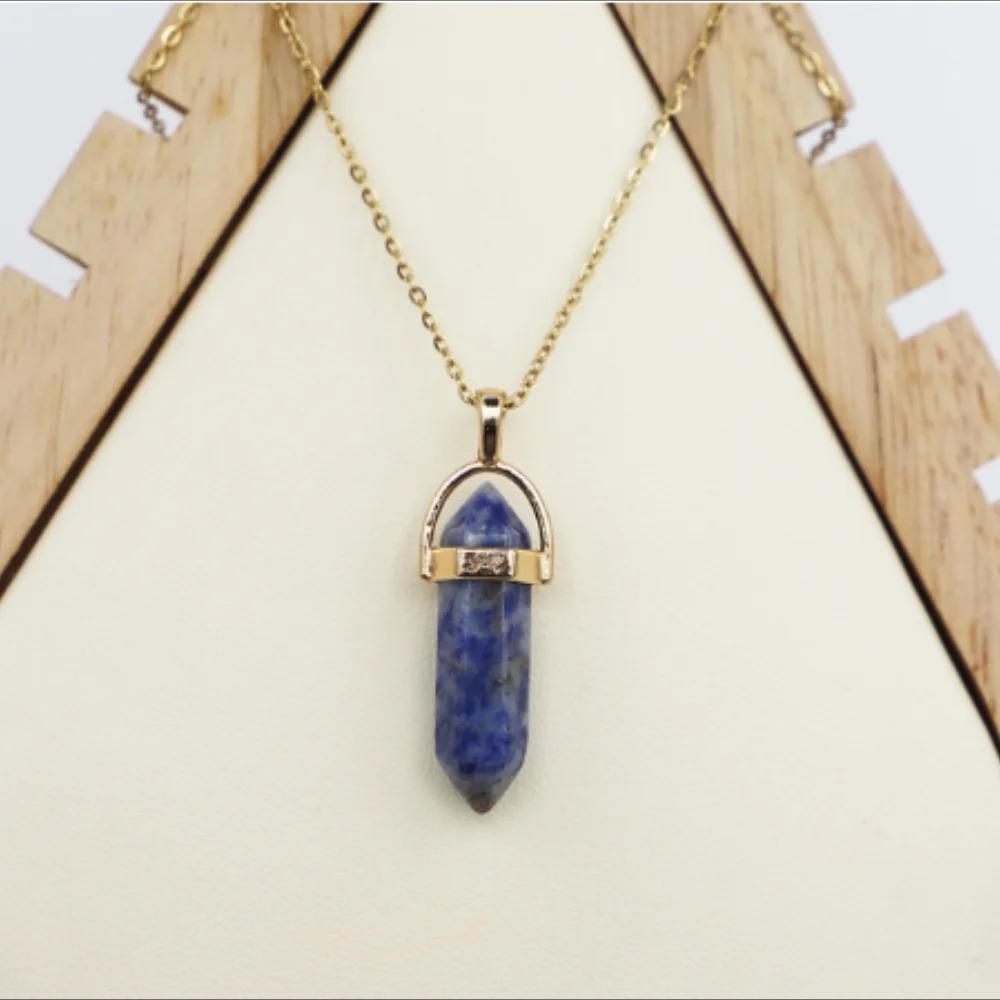 Crystal Agate Hexagonal Pendant Necklace with Gold Alloy Chain and Adjustable Extension