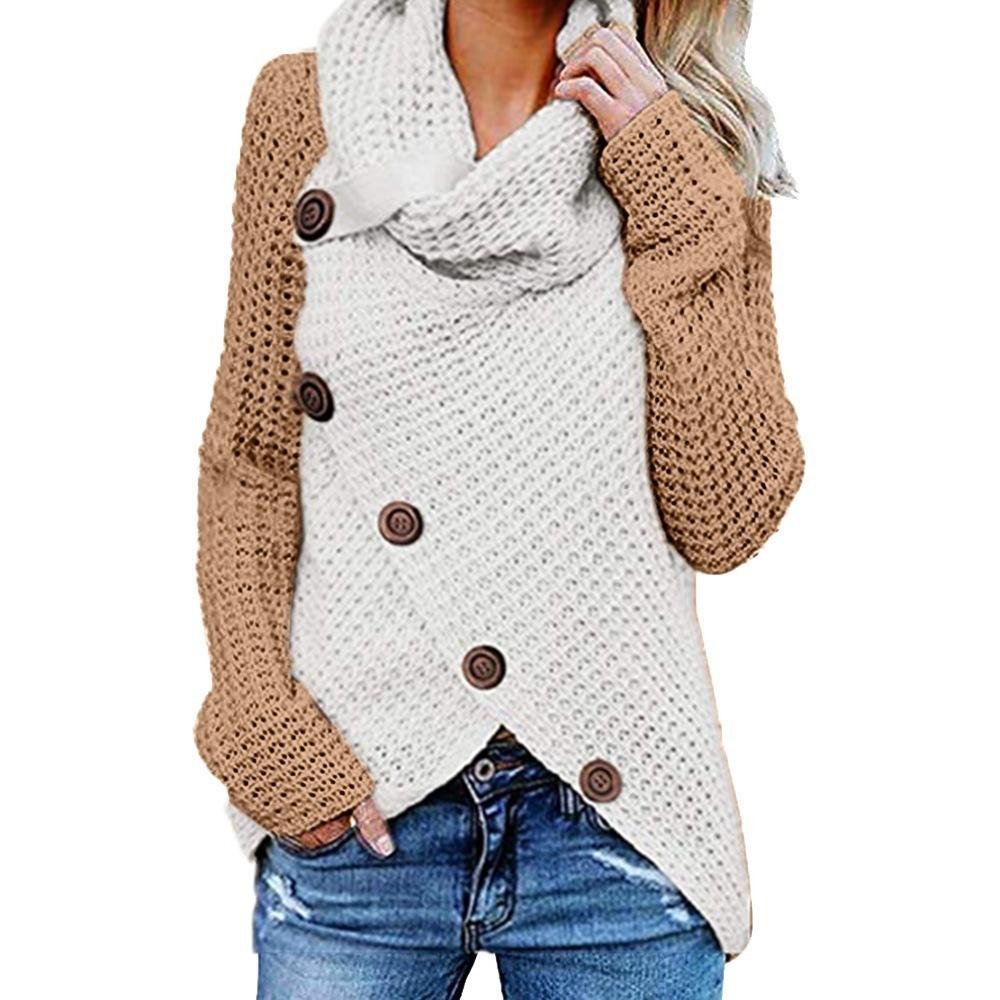 Casual Solid Knit Sweater Ladies V Neck Crew Neck Warm Daily Long Sleeve Blouse