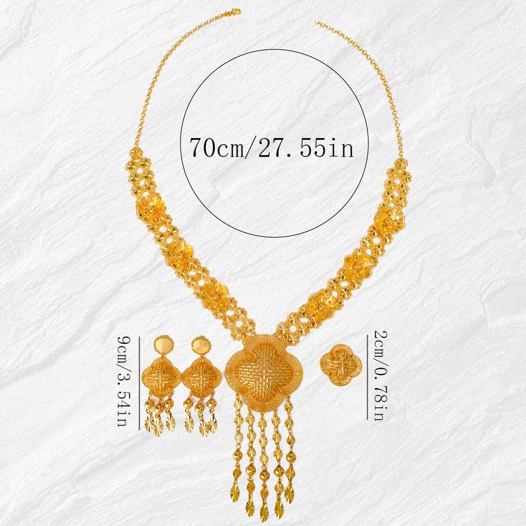 Luxury Vintage Floral Tassel Necklace, Earrings & Ring Set from Dubai