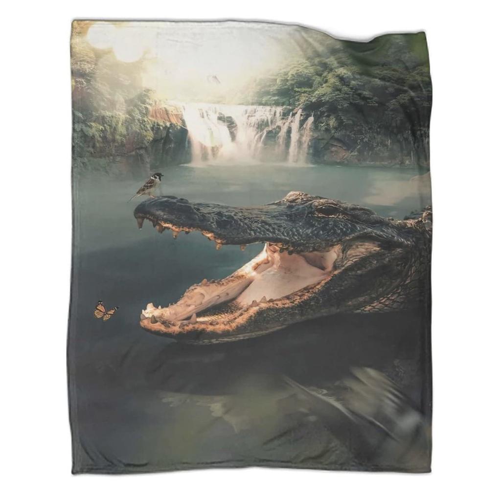 Green cartoon crocodile Printed Blanket for Sofa Travel Camping Living Room Office Conditioning Blanket for All Seasons Gifts