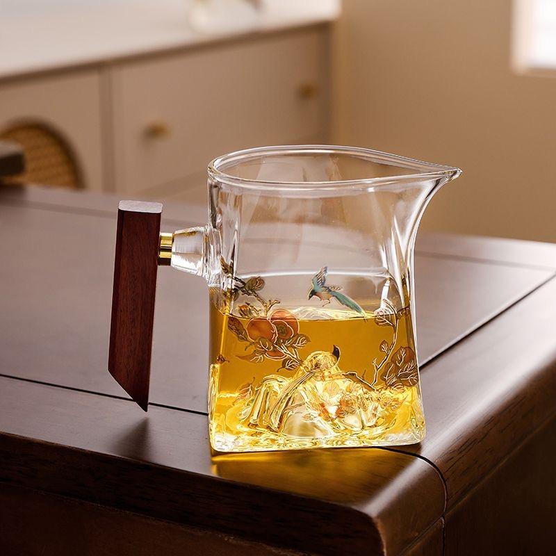Japansk värmebeständig tekanna i glas med handtag & rättvisekopp – Glas teservis för bryggning