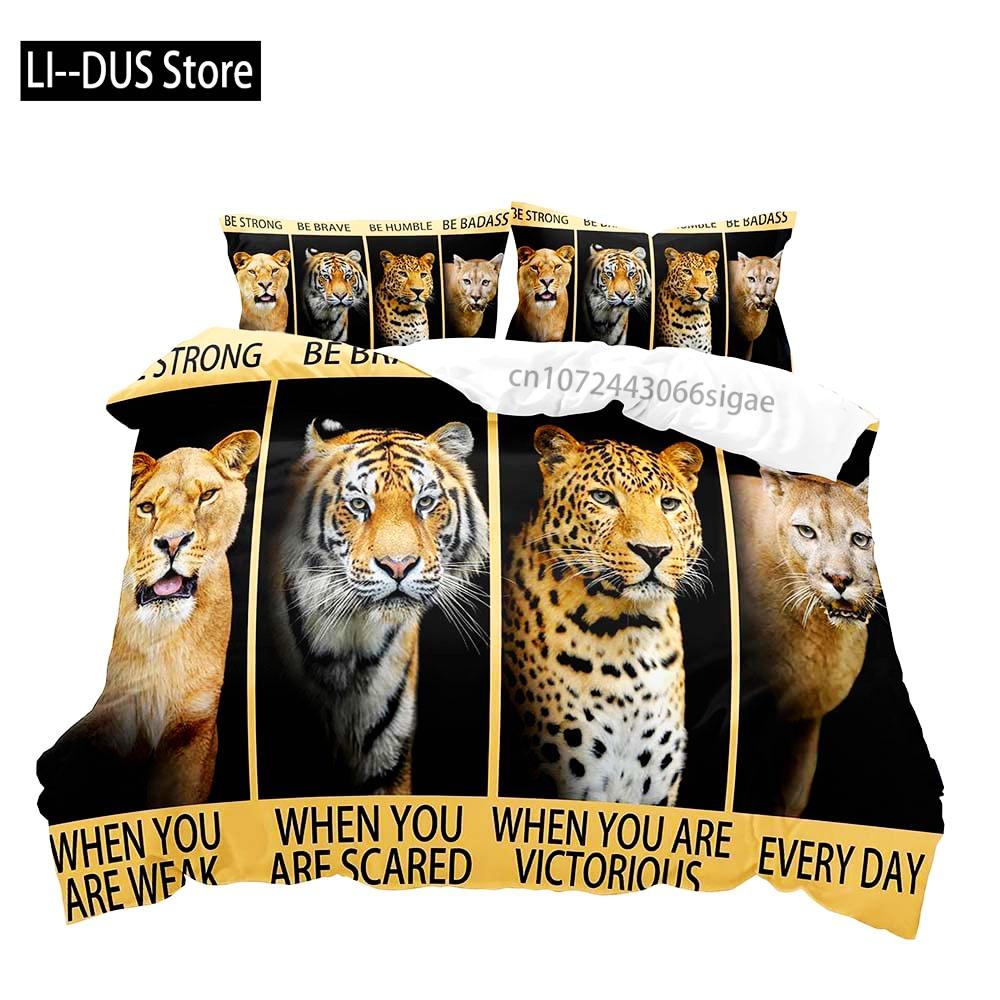 3PCS Lion King & Queen Bedding Set African Safari Animal Black Bedding Comforter Cover Bedroom Decor for Couples Full Size