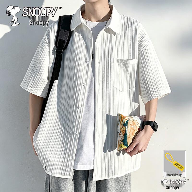 SNOOPY Men s Summer Loose Casual Short Sleeve Lapel Shirt XL