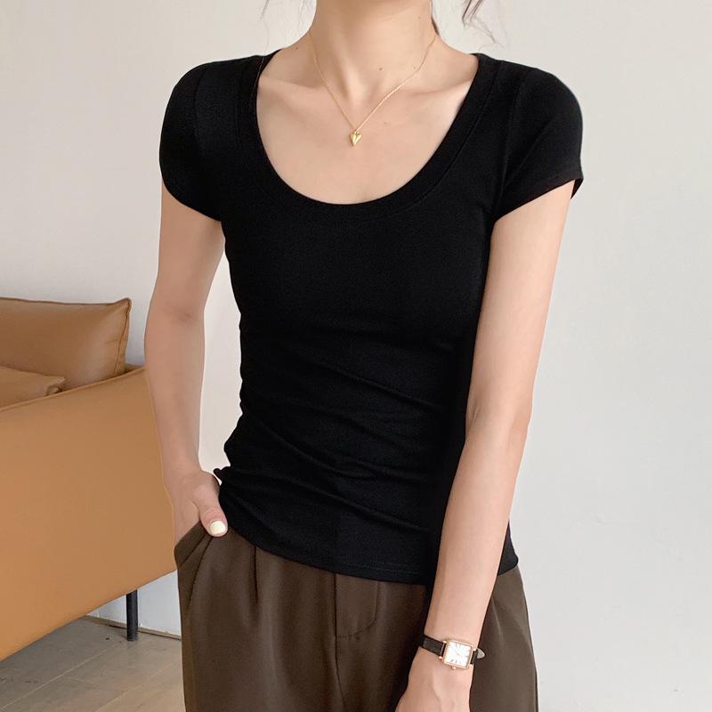 

Women s 100% Cotton Slim-Fit Round Neck T-Shirt, Short-Sleeved, Sexy, Tight-Fitting, Solid Color, New Summer 2025 Collection. M