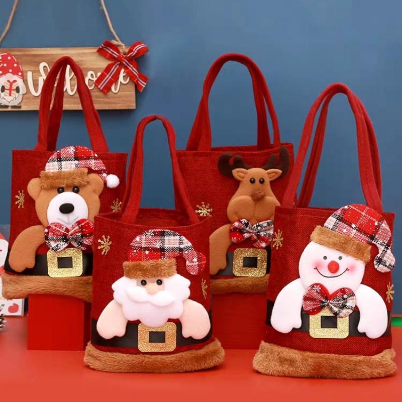 Christmas Tote Gift Bags Christmas Eve Bag with Apples Gift Bags Candy Bags Cloth Bags Decoration Christmas Decoration