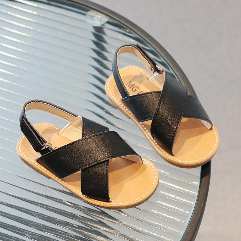 Korean Style Velcro Sandals for Girls - 2026 Summer Casual Open Toe Beach Shoes for Kids