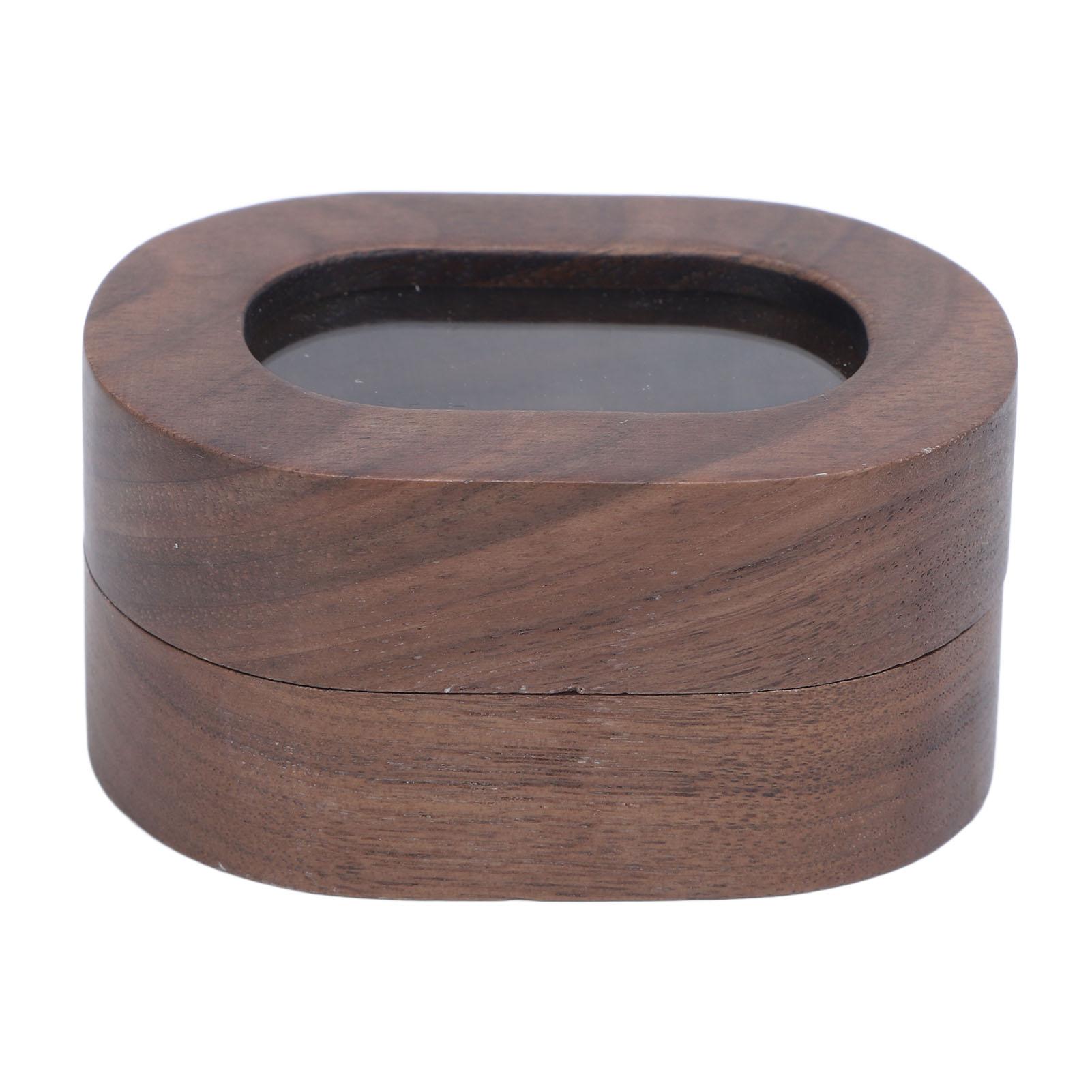 

Черная деревянная коробка для хранения колец и сережек из орехового дерева, овальное акриловое окно, коробка для помолвочных колец