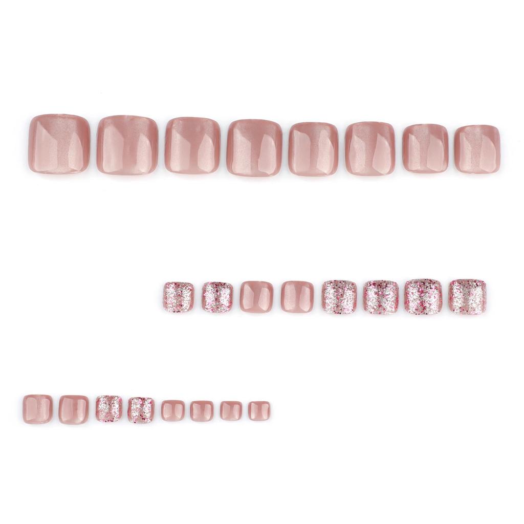 Nude Pink Cat-Eye Glitter Toenail Tips – Full Powder Glitter, 2025 New Style