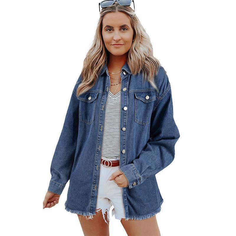 Women's Autumn/Winter Washed Denim Jacket - Loose Fit, Versatile, Single-Breasted, Long-Sleeved Top