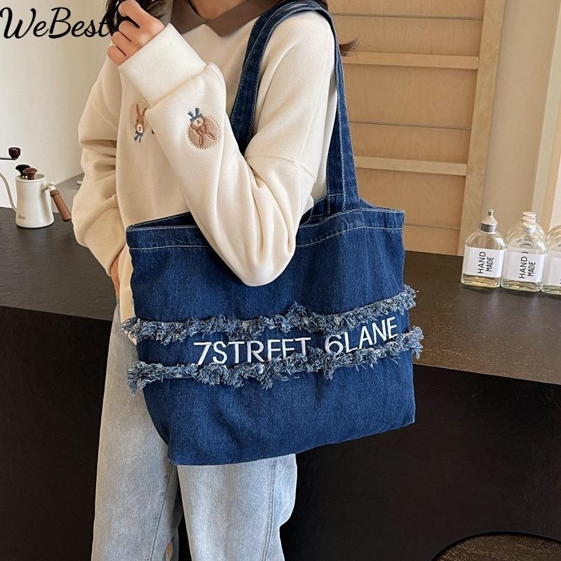 

Letter Embroidery Senior 2025 New Korean Casual Tote Shoulder Bag світло-синій колір