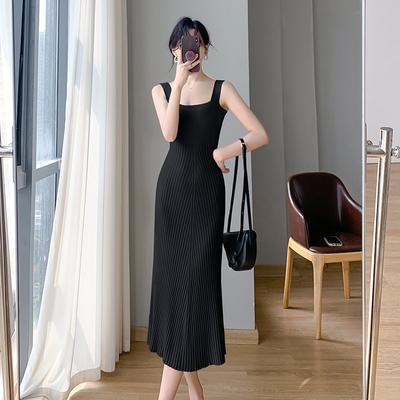 Φθινοπωρινό αμάνικο λεπτό πλεκτό πουλόβερ Γυναικείο φόρεμα 2023 Vintage κομψά Bodycon φορέματα Βραδινό σέξι μακρύ φόρεμα με λουράκι 28118