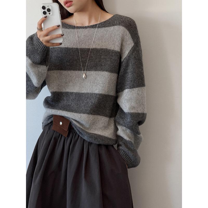 Youge Autumn Korean Striped Loose Sweater - Round Neck Pullover