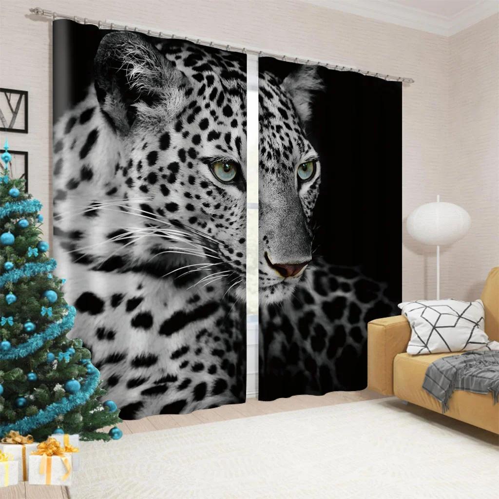 3D Rote Blume Wildtiger Leopard Fenster Vorhänge Jalousien Für Wohnzimmer Kinderzimmer Badezimmer Küche Büro Tür Heimdekor 2St.