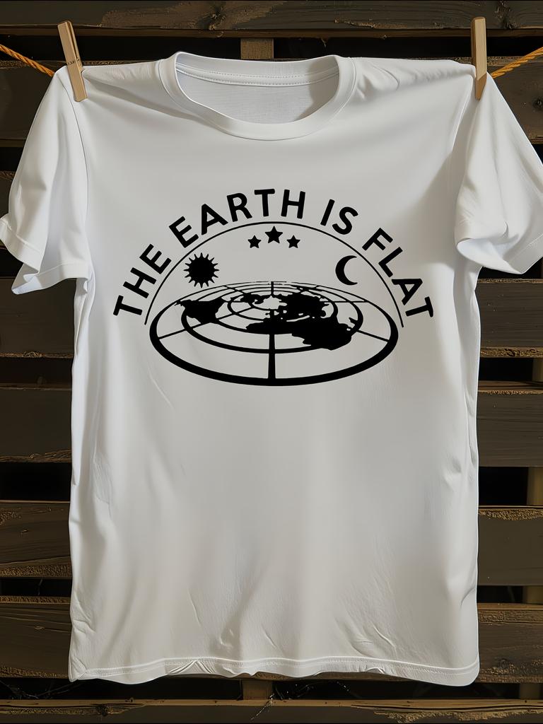 Funny Flat Earth Letter Print 100% Cotton Short Sleeve Ts...