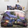 Krásný malovaný povlak na přikrývku a polštáře velikosti King Queen polyesterová ložní souprava pro děti chlapce dívky povlak na přikrývku vzor Dům Strom