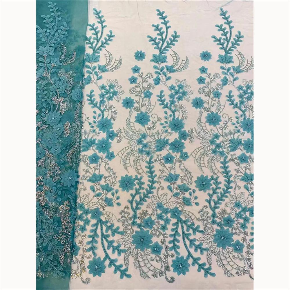 2025 Luxury French Mesh Embroidery Beaded Lace Fabric African Nigerian Sequins Lace Fabric For Wedding Dresses Sewing Material
