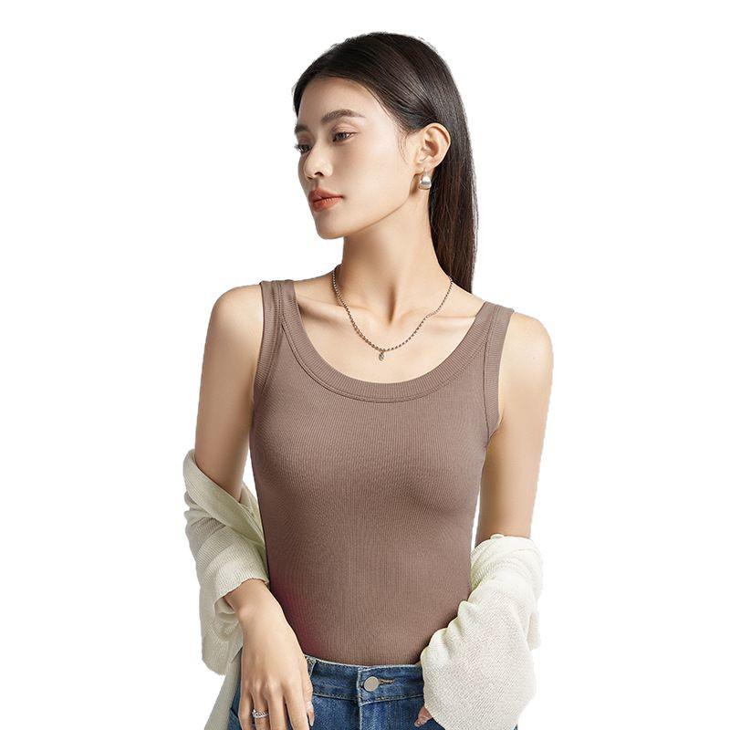 Women's Ice Silk Ribbed Vest: Sleeveless Rayon Base Layer for Spring/Summer Anti-Exposure Wear