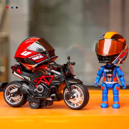Transforming Motorcycle Rider Figurine Deformable Helmet Racing Driver Action Figure with Movable Joints Desktop Decoration Ornament