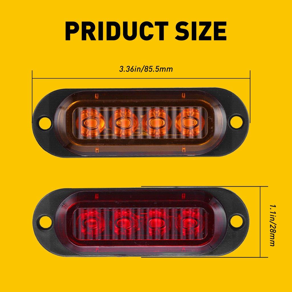 2xRed 2xAmber 4-LED Side Marker Lights Clearance Light for Truck RV Trailer 12V
