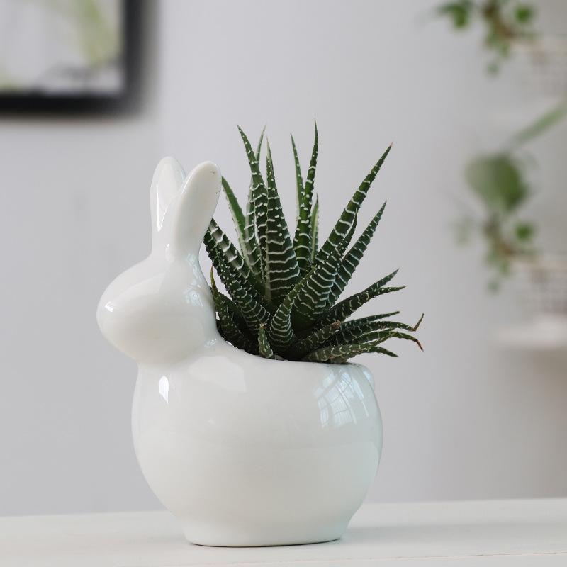 Creative Cartoon Animal Rabbit Succulent Flower Pot, European Home Gardening White Porcelain Flower Pot Ceramic Small