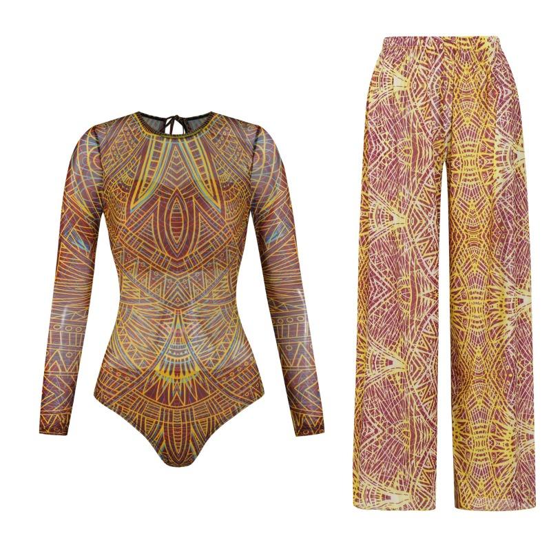 Costume da Bagno Solare Donna Alta Elasticità Ispessito Rete Pantaloni Larghi Costumi da Bagno Europei e Americani Fitness Intero