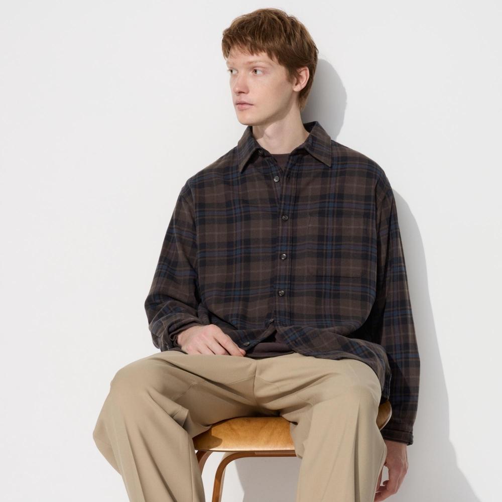 

Рубашка UNIQLO из фланели с длинным рукавом, обычная цветовая гамма, клетка D