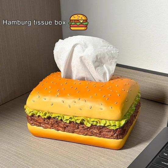 Burger Tissue Box Large Capacity Realistic Looking Hamburger Tissue Storage Box Decorative Paper Towel Dispenser Office Desk Accessories