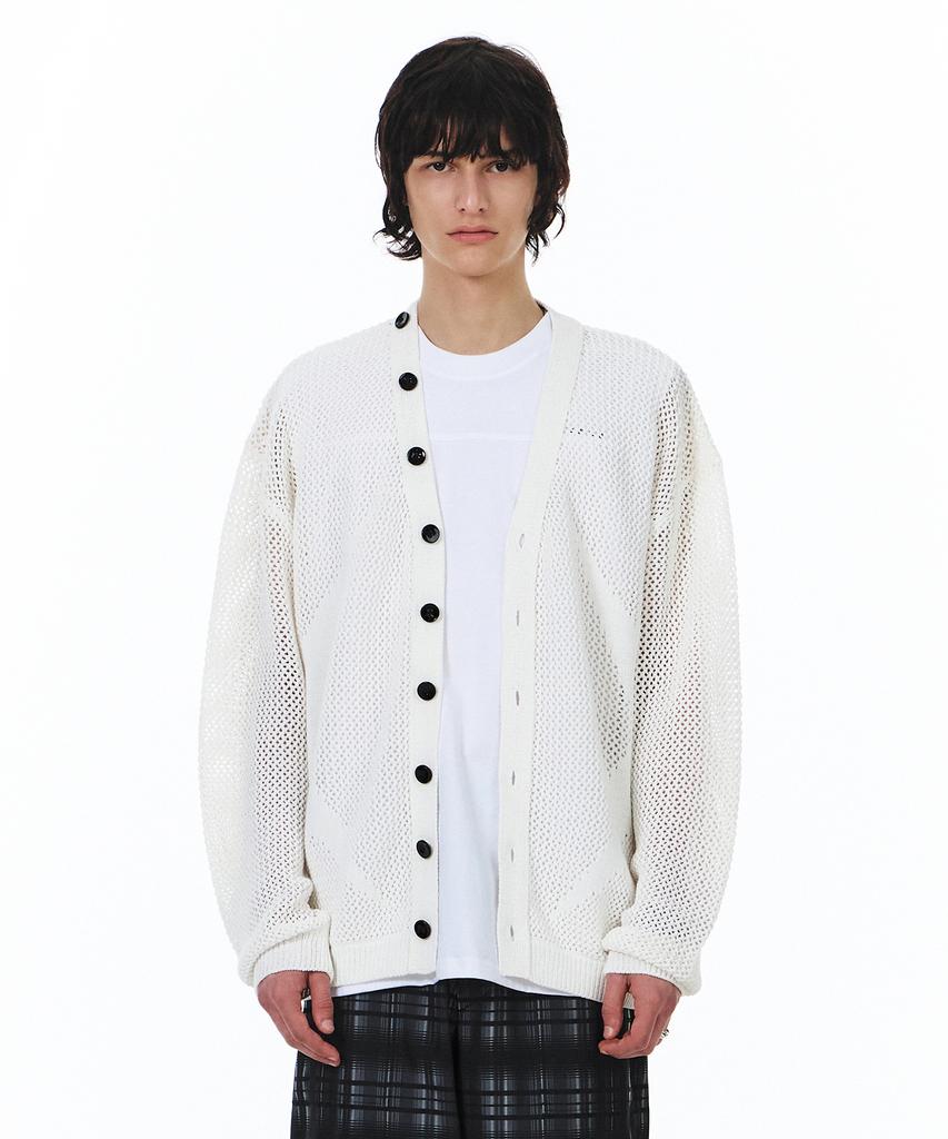 Yunse [Unisex] Scallop Hatch Cardigan (White)