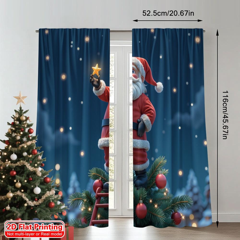 2pcs 2D Flat Printing Merry Christmas Drapes Santa Christmas Tree Star Polyester Without Electricity Family Party for Room Decor