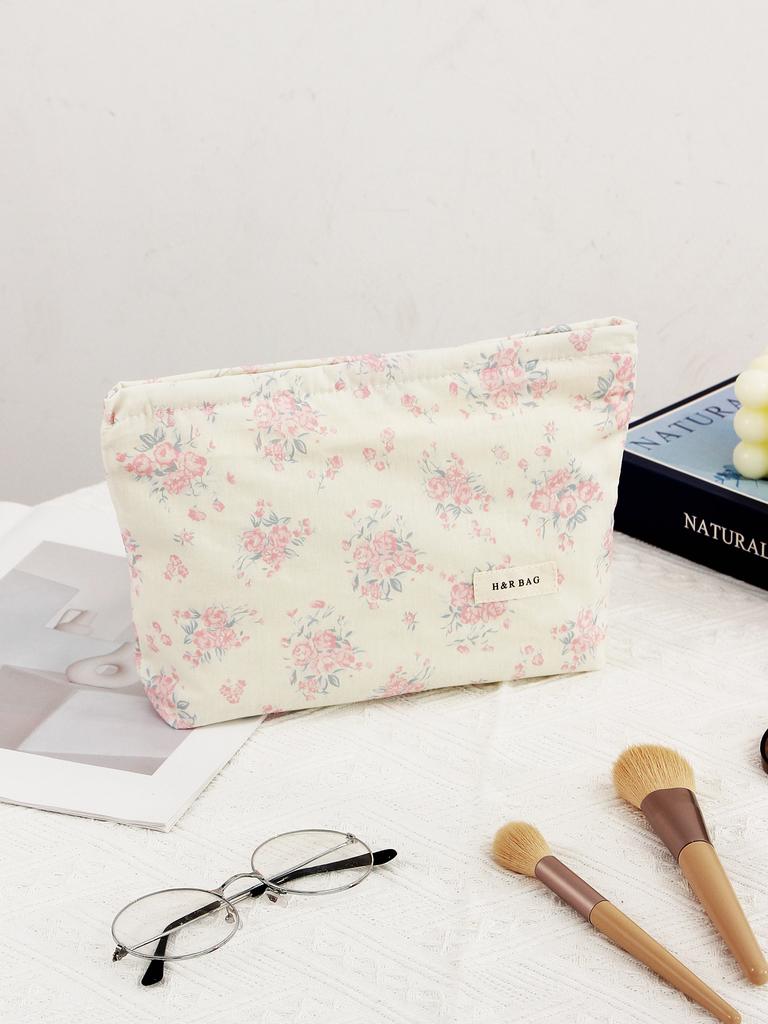 Korean Style Fresh Sweet Floral Print Large Capacity Makeup Bag Student Travel Toiletry Bag Skin Care Storage Pouch