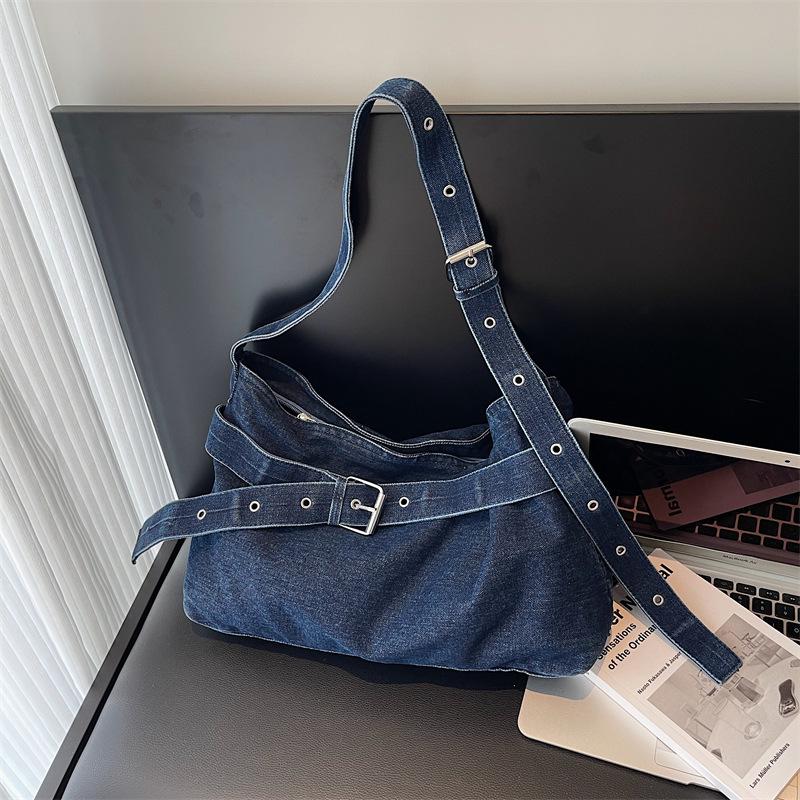 

Стильная корейская сумка-тоут из ретро-денима большой вместимости и сумка через плечо синий