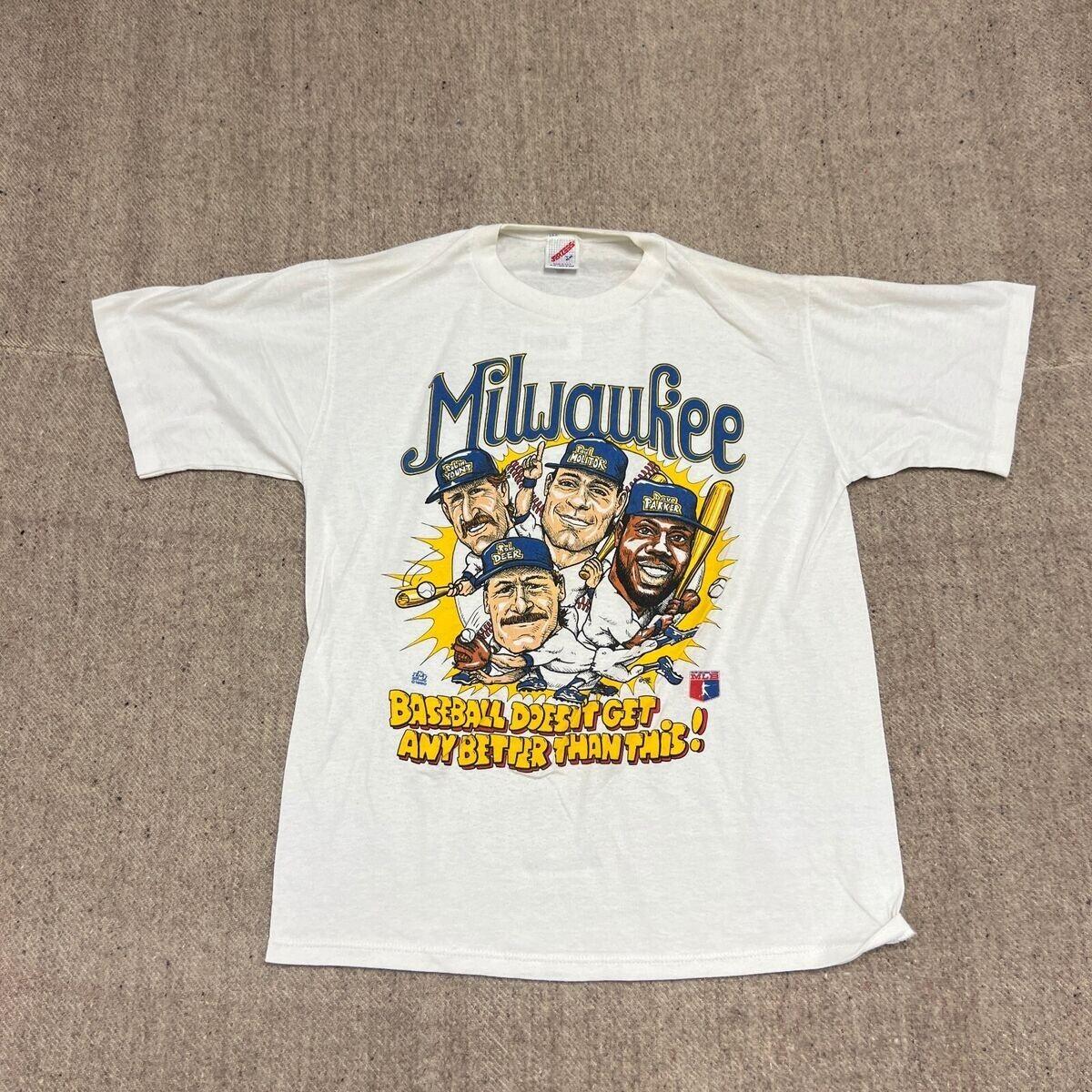 

26 Milwaukee Brewers White MLB Retro style Reprint T shirt Heavy cotton HN2105 Unisex T-Shirt XXXL