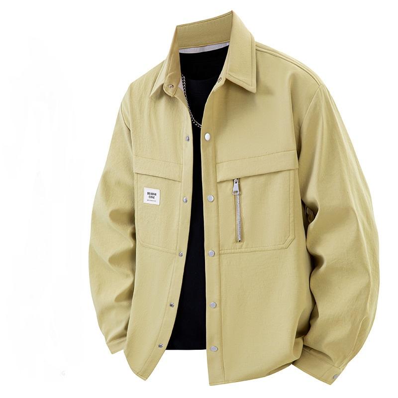 Men's Workwear Jacket for Spring and Autumn, Casual, Loose Fit, Men's Lapel, Versatile Retro Shirt