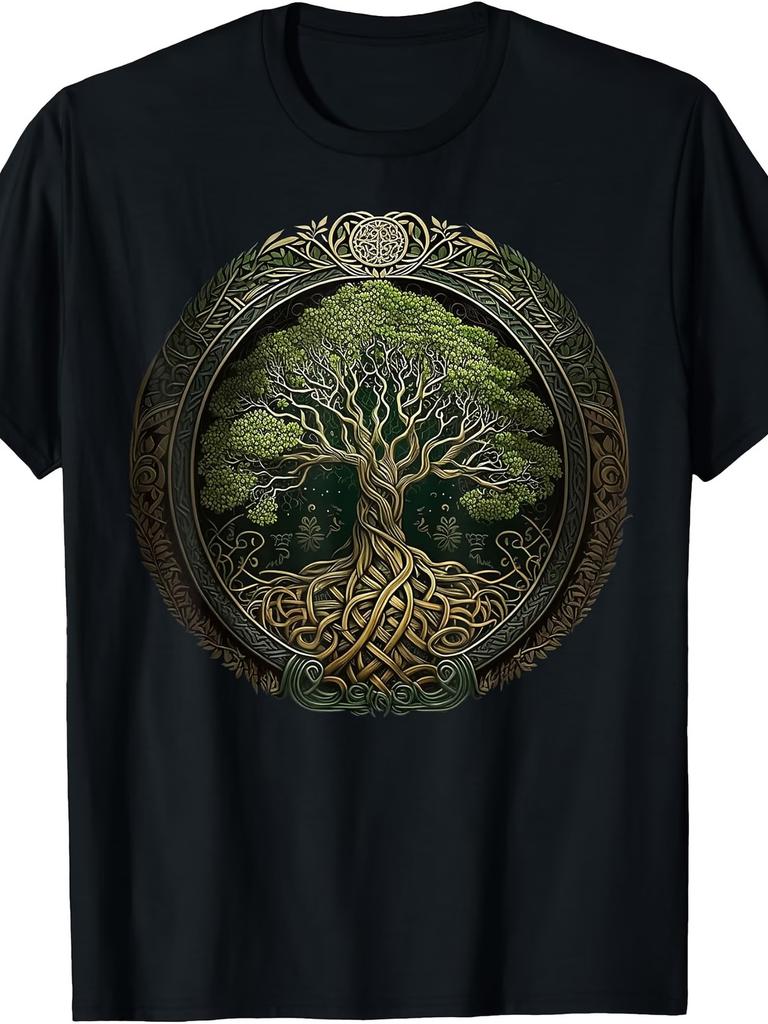 Viking Yggdrasil T-Shirt - Nordic Tree of Life Celtic Knotwork, Retro Norse Myth