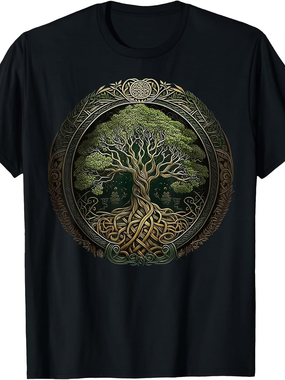 Viking Yggdrasil T-Shirt - Nordic Tree of Life Celtic Knotwork, Retro Norse Myth L