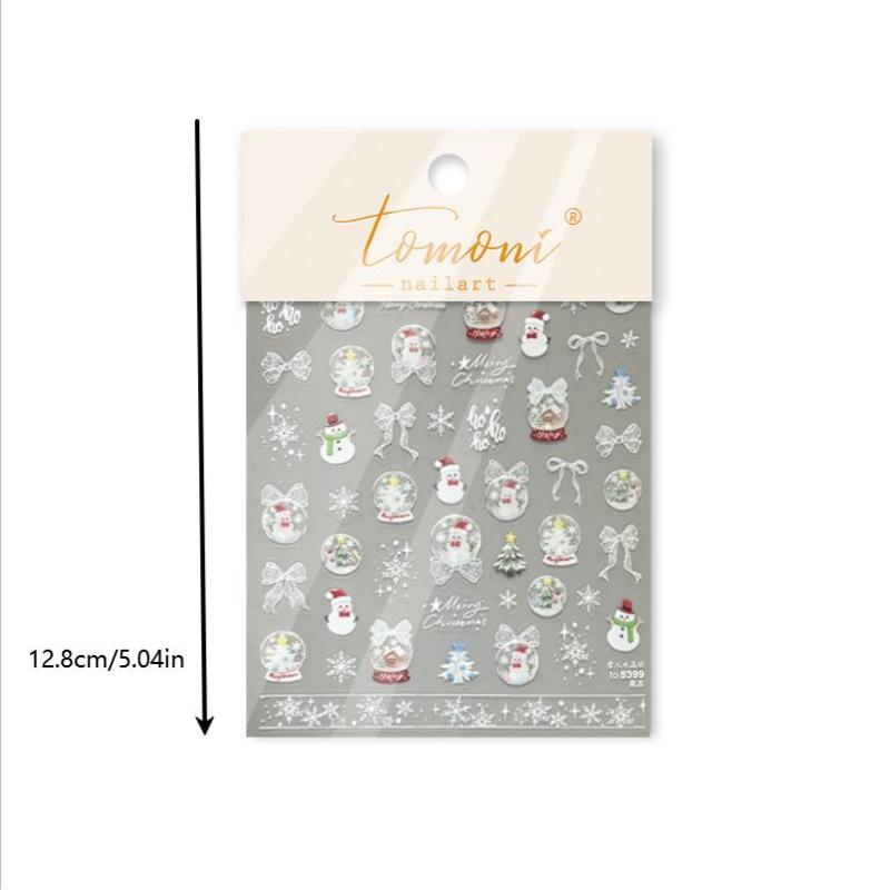 Christmas Snowman Nail Art Stickers Winter Fresh Nail Stickers White Snow Crystal Ball Ornament Stickers