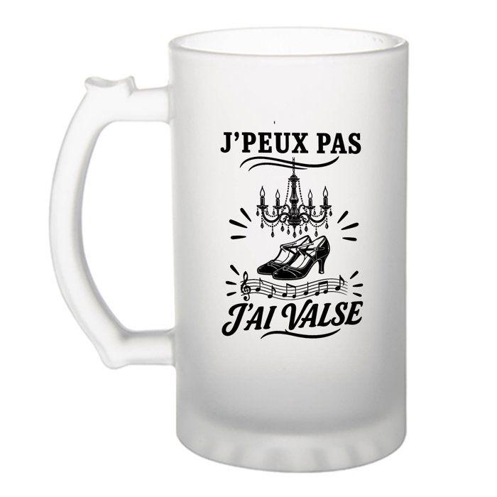 Chope de bière - PLANETEE - J'peux pas j'ai Valse (minimaliste) - Verre trempé givré - 470 ml - Imprimée en Bretagne