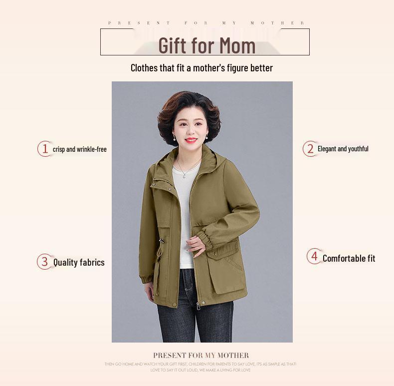 Noble Lady Spring-Autumn Hooded Jacket for Middle-Aged and Elderly Women - 2026 New Style