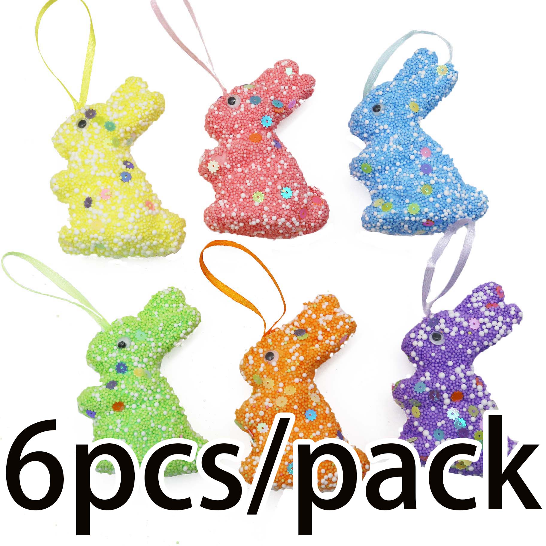 (6 Pcs/pack) 79X53Mm Easter Foam Colorful Glitter Rabbit Hanging Decoration Children s Handicraft Toy Diy