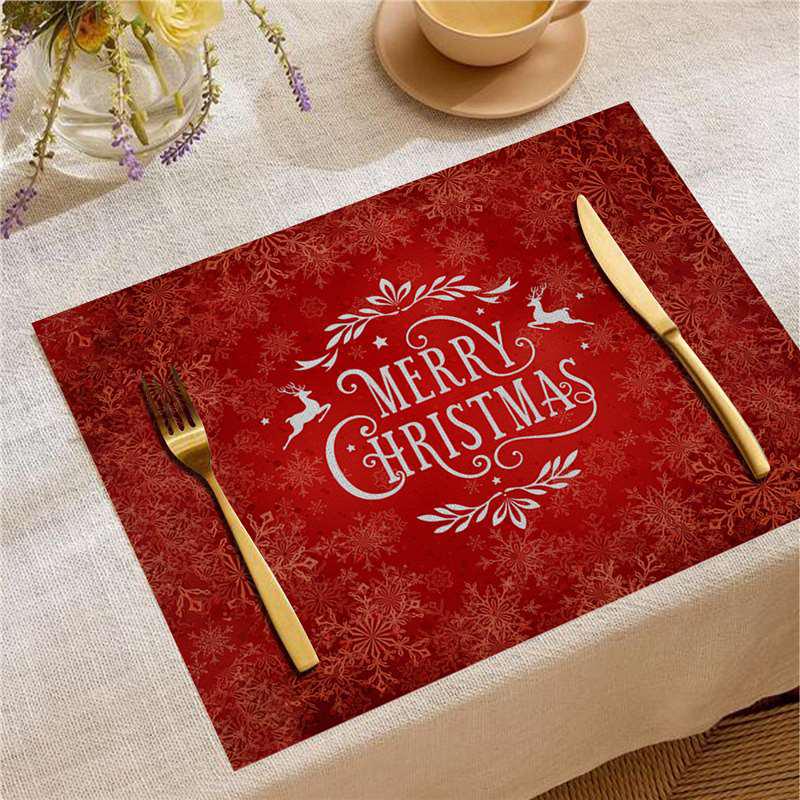 Christmas Digital Print Heat-Resistant Linen Placemat: European and American Birthday Party Table Decor