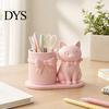 Large Capacity Pen Holder Cat Holder, Cute Kitty Desk Organizer with Pens, Pencils, Makeup Pure White Brushes, 3D Printed Sculpture for Home