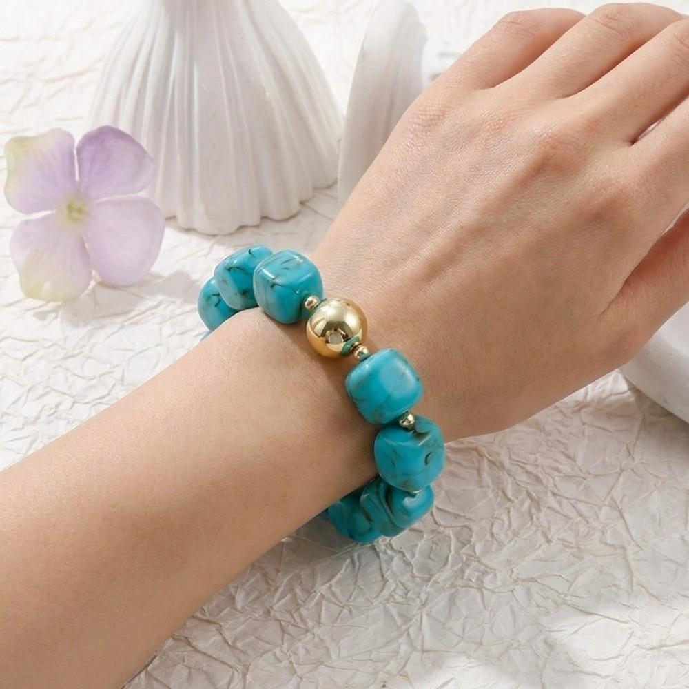 Acrylic Elastic Geometric Bracelet Resin Stack Hand Chain Trendy Square Beads Bracelet Daily