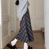 Hong Kong-Style Retro Plaid High-Waisted Slim Maxi Skirt for Women