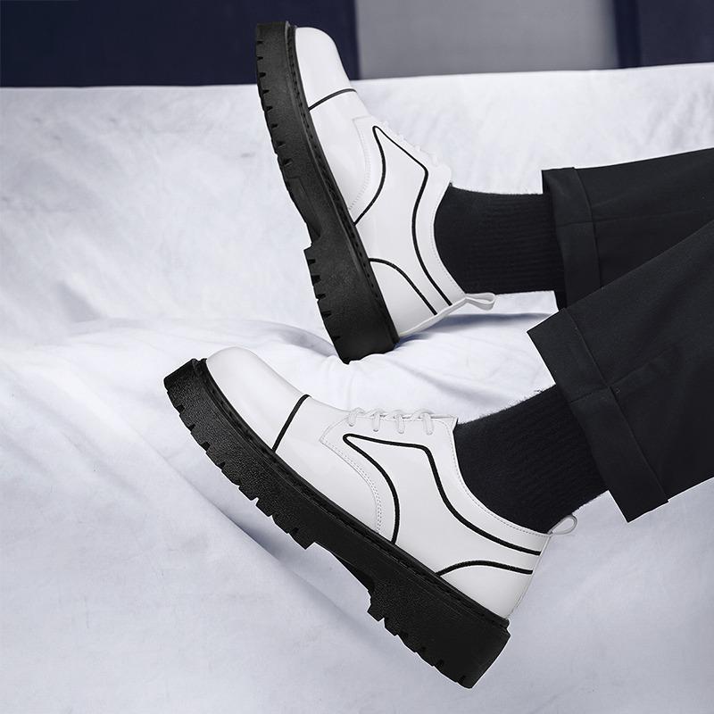 Hot Sale Cheap Black Shoes for Men Fashion Glitter Leather Casual Shoes Men Comortable Lace-up Platform Shoes Zapatos De Hombre