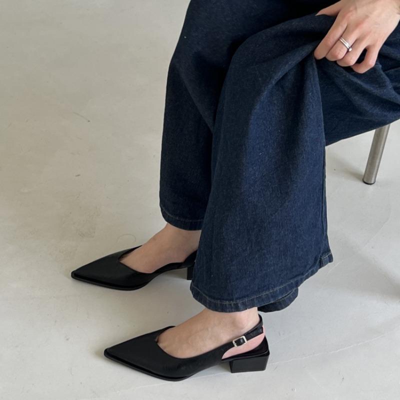 

Fashion Baotou Low Heel Sandals Summer New Pointed Head Shallow Mouth with Anti-slip Wear-resistant Square Heel Shoes 39 чёрный