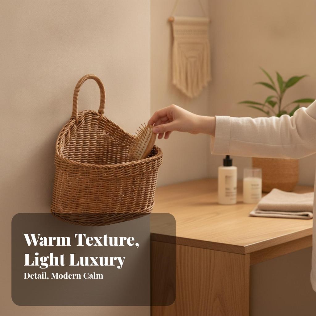 Wall Basket with Arched Handle Natural for Bathroom